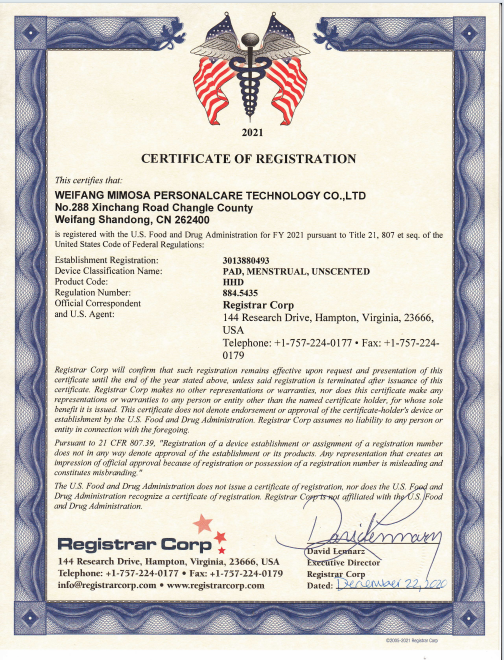 FDA Registration Certificate
